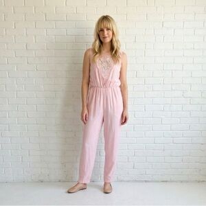 Vintage Pink Chiffon Sequin Sleeveless Jumpsuit Pantsuit 1980s Feminine small